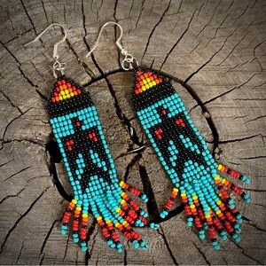Handmade T-Bird Seed Bead Fringe Earrings